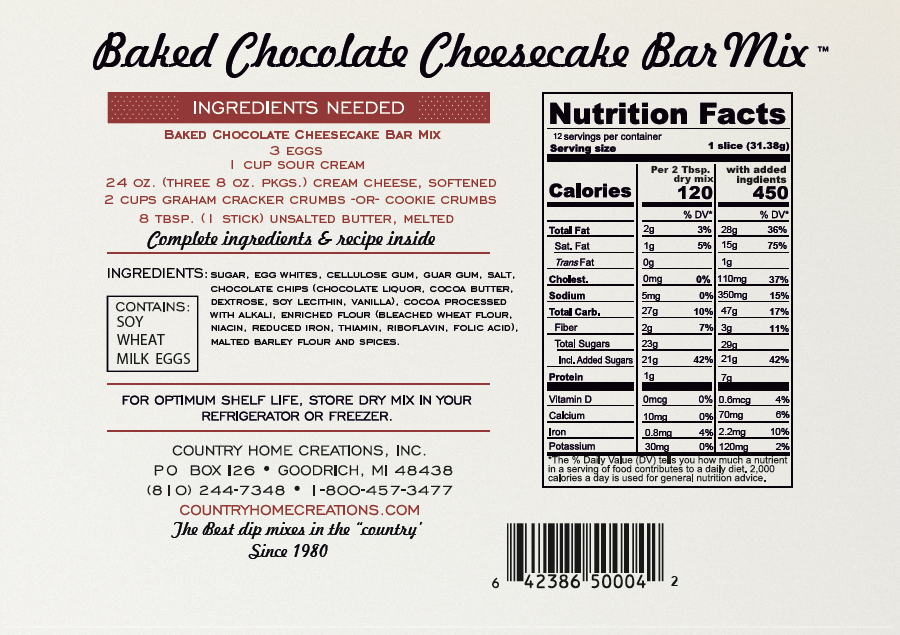 Artisan Kitchen Baked Chocolate Cheesecake Bars  Mix (1/2 Dozen)