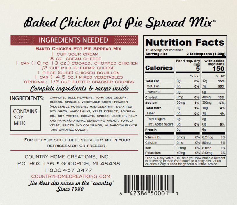Artisan Kitchen Baked Chicken Pot Pie Spread Mix (Dozen)