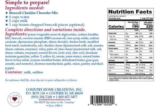 Broccolli Cheddar Chowder Mix (1/2 DOZEN)