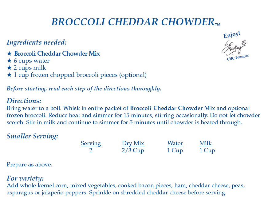 Broccolli Cheddar Chowder Mix (1/2 Dozen)
