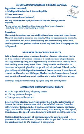 Taste of Michigan - Michigan  Blueberries & Cream Dip Mix -SAMPLE