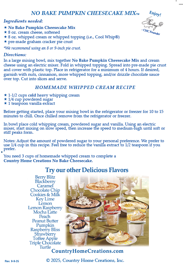 No Bake Pumpkin Cheesecake Mix (1/2 Dozen)