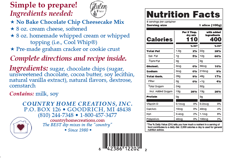 No Bake Chocolate Chip Cheesecake Mix NEW RELEASE