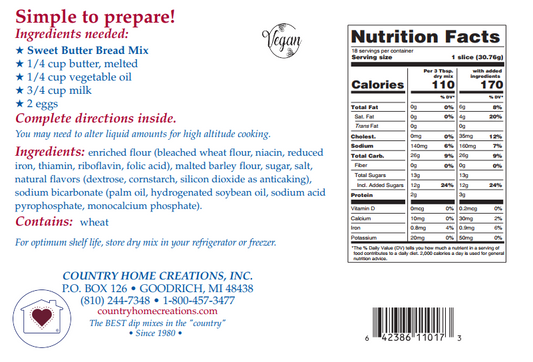 Sweet Butter Bread Mix (1/2 Dozen)