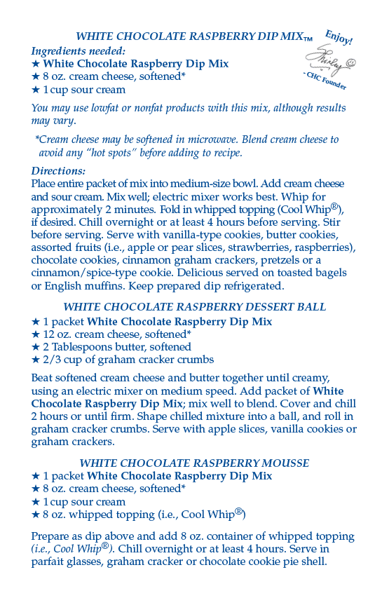 White Chocolate Raspberry Dip Mix (Dozen)