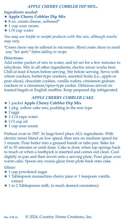 Apple Cherry Cobbler Dip Mix (Dozen) - NEW RELEASE