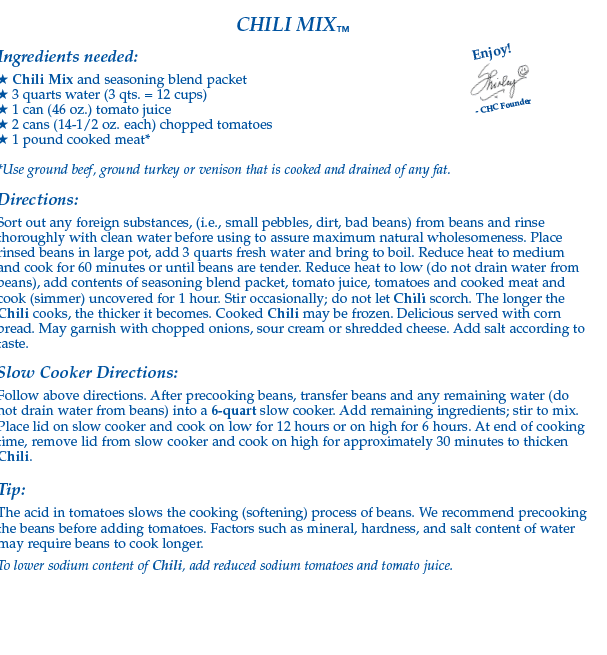 Chili Soup Mix (1/2 Dozen)