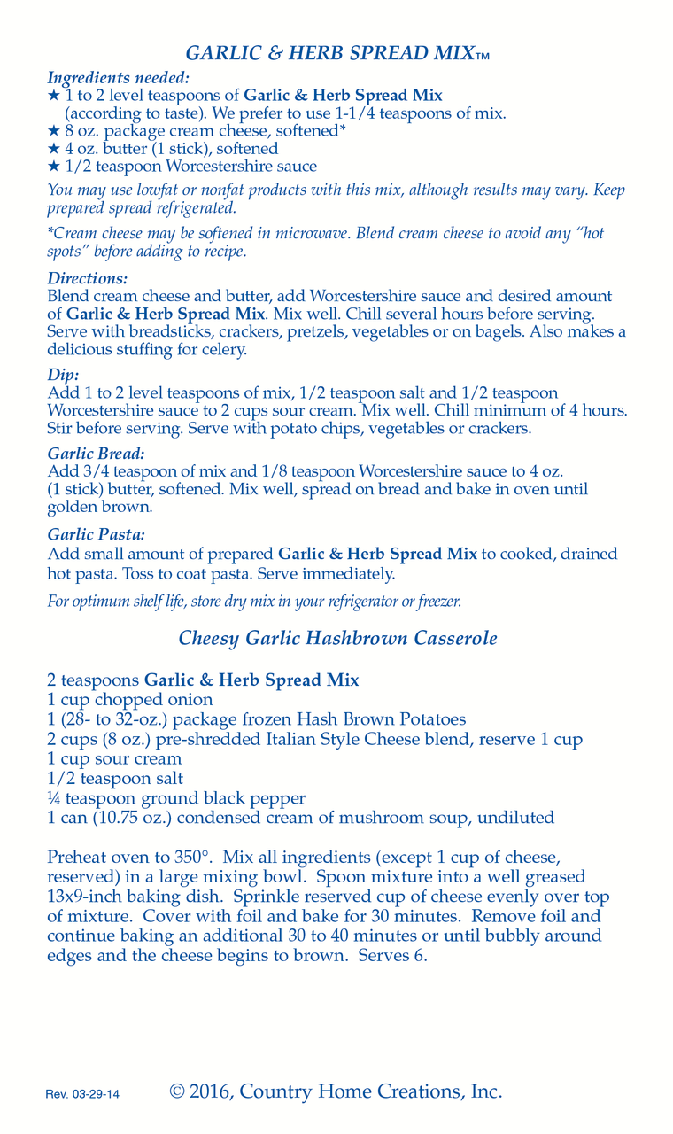 Garlic & Herb Spread Mix (Dozen)