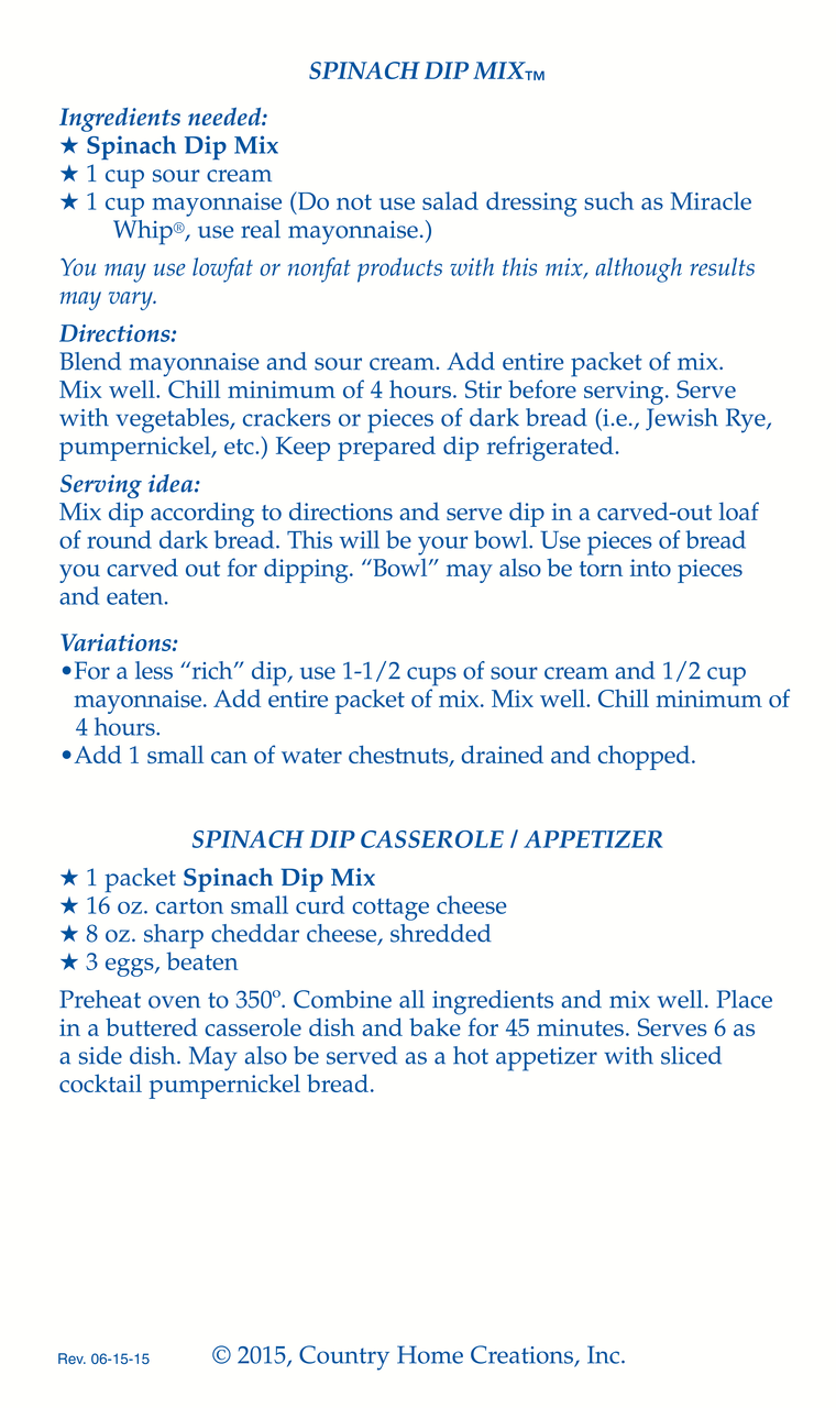 Spinach Dip Mix (Dozen)