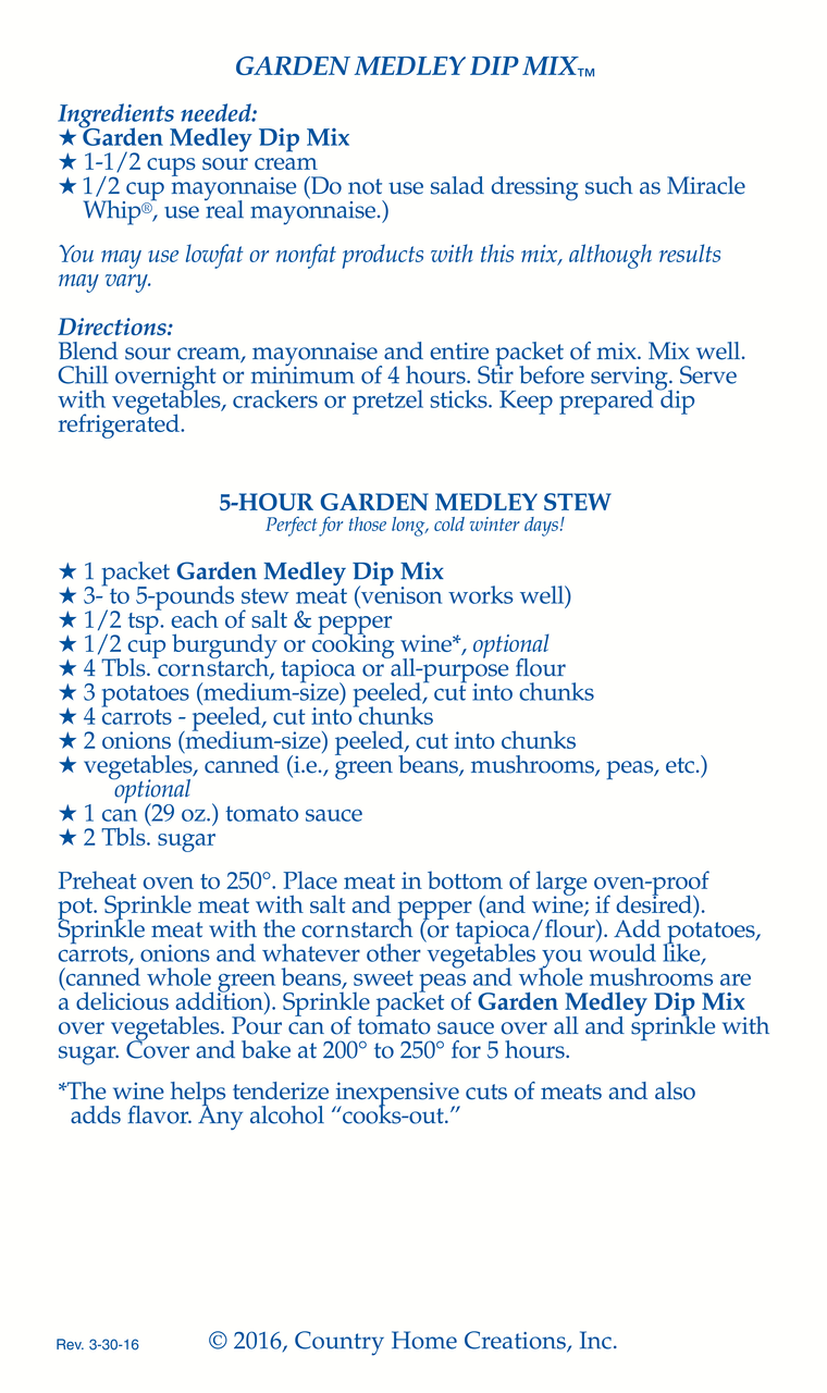 Garden Medley Dip Mix (Dozen)