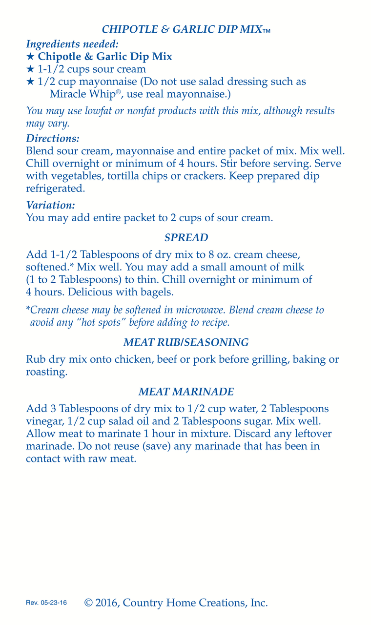 Chipotle Garlic Dip Mix (Dozen)