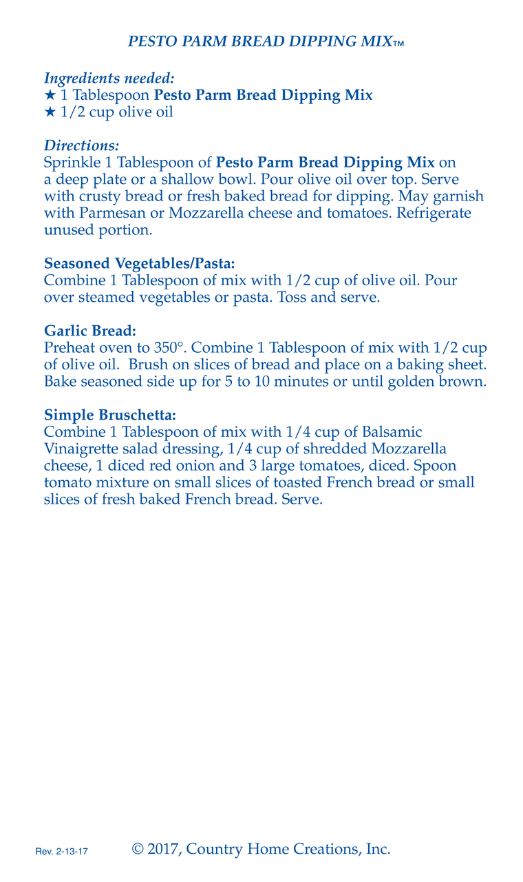 Pesto Parmesan Bread Dipping Mix (Dozen)