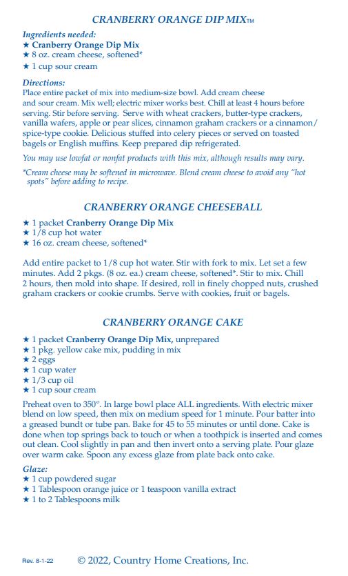 Cranberry Orange Dip Mix (Dozen) LIMITED QUANTITY