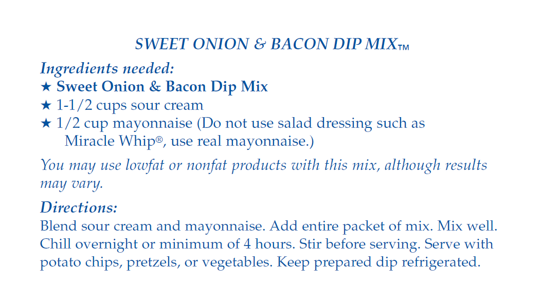 Sweet Onion & Bacon Dip Mix (Dozen)