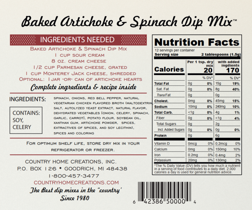 Artisan Kitchen Baked Artichoke & Spinach Dip Mix (Dozen)