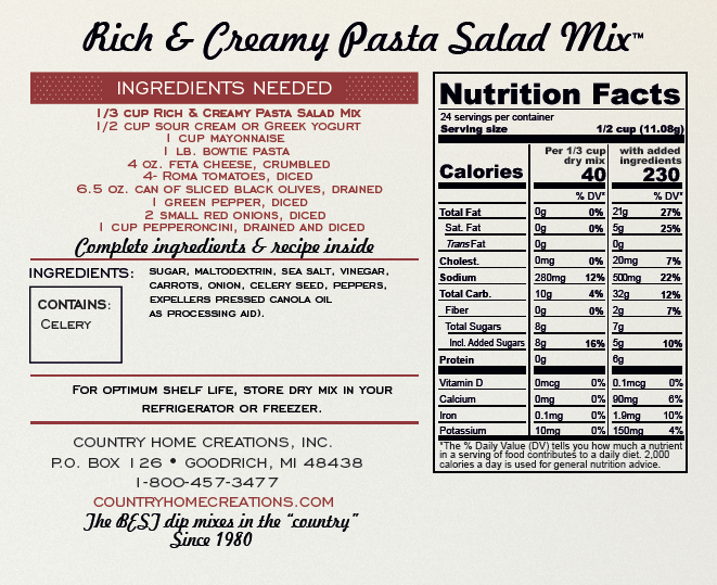 Artisan Kitchen Rich & Creamy Pasta Salad Mix (Dozen)-NEW RELEASE