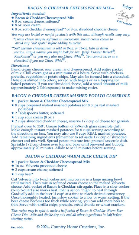 Bacon & Cheddar Cheesespread Mix (Dozen)
