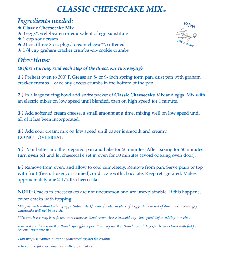 Classic Cheesecake Mix (1/2 Dozen)