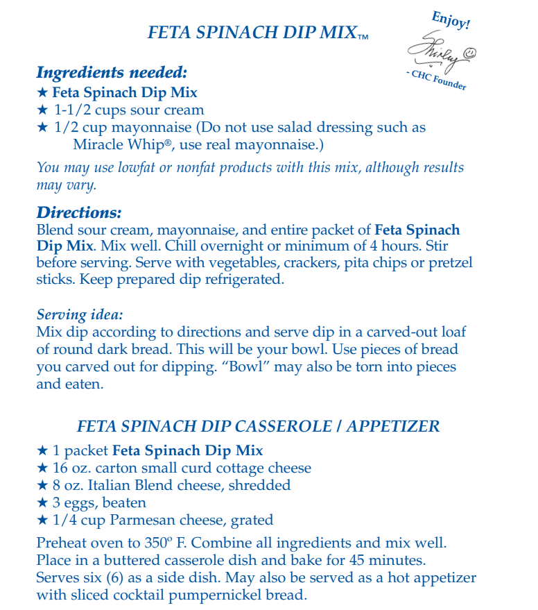 Feta Spinach Dip Mix - Sample
