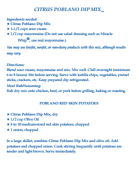 Mini Citrus Poblano Dip Mix