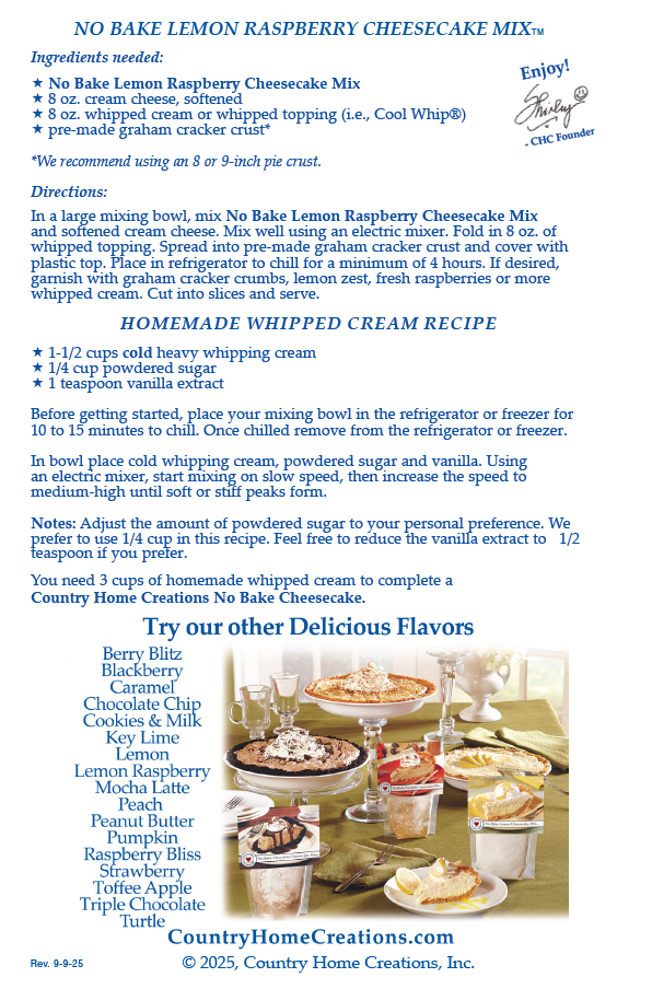 No Bake Lemon Raspberry Cheesecake Mix (1/2 Dozen)