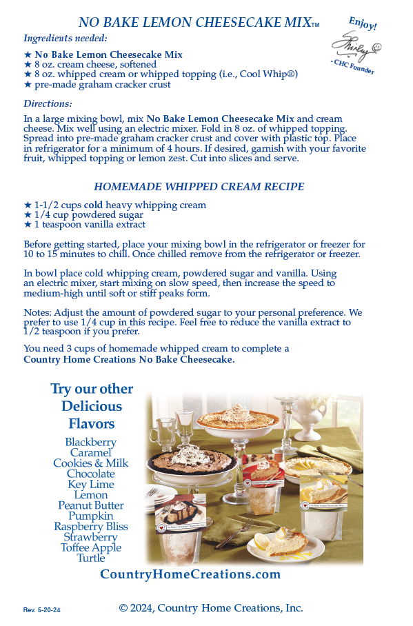No Bake Lemon Cheesecake Mix (1/2 Dozen)