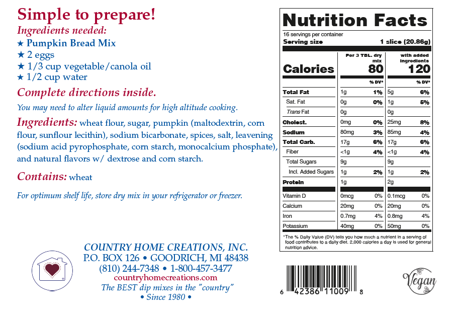 Pumpkin Bread Mix (1/2 dozen)