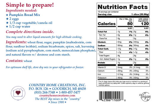 Pumpkin Bread Mix (1/2 dozen)