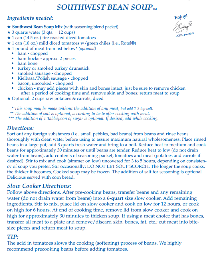Southwest Bean Soup Mix (1/2 Dozen)