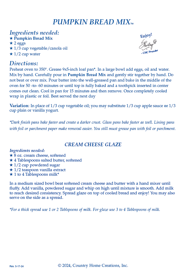 Pumpkin Bread Mix (1/2 dozen)