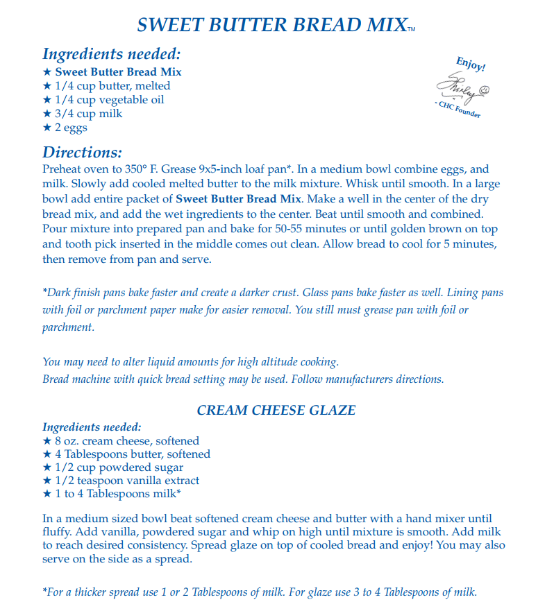 Sweet Butter Bread Mix (1/2 Dozen)