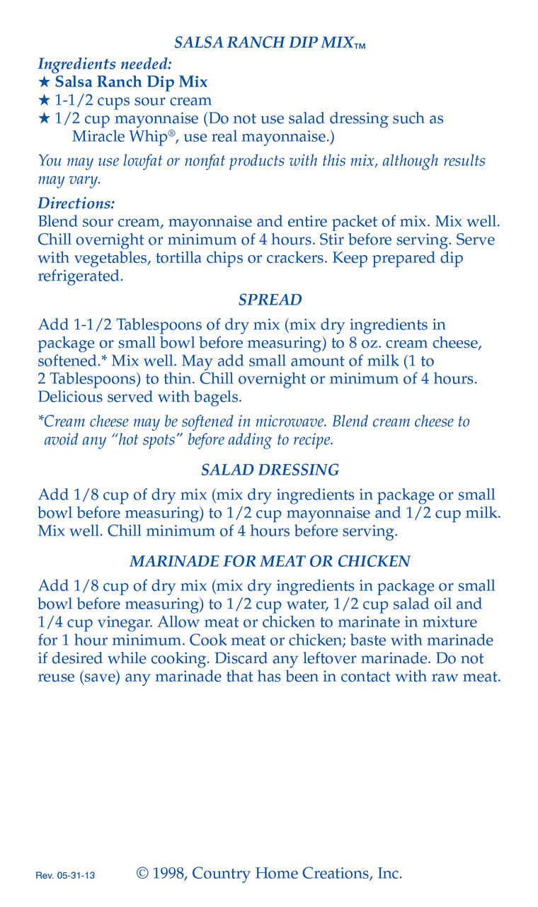 Salsa Ranch Dip Mix - Sample