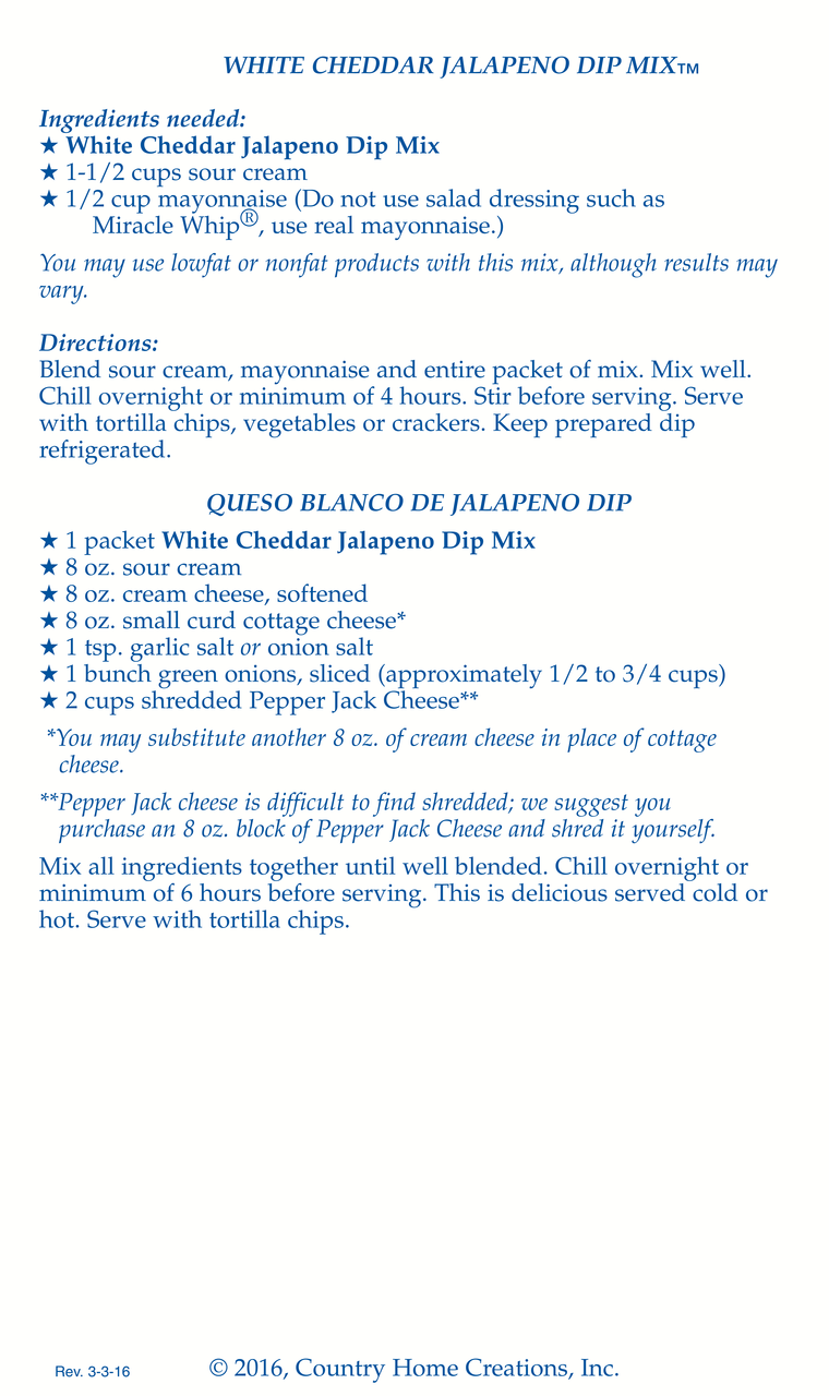 White Cheddar Jalapeno Dip Mix (Dozen)