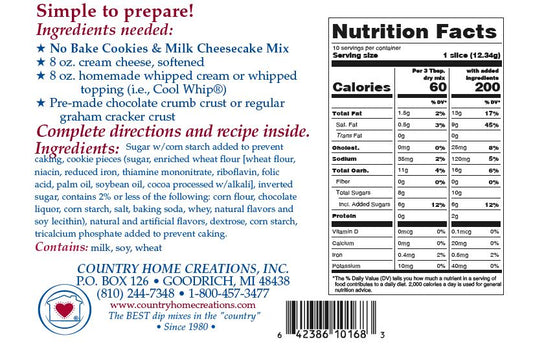 No Bake Cookies & Milk Cheesecake Mix (1/2 Dozen)