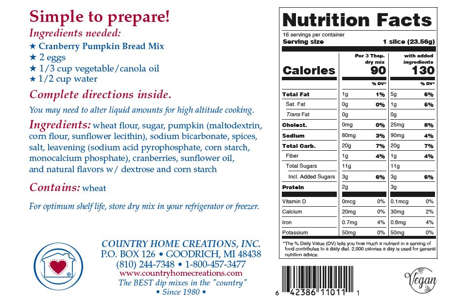 Cranberry Pumpkin Bread Mix (1/2 dozen)