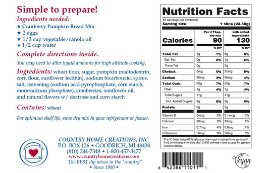Cranberry Pumpkin Bread Mix (1/2 dozen)