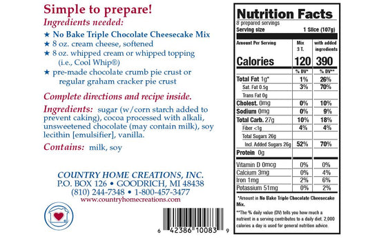 No Bake Triple Chocolate Cheesecake Mix (1/2 Dozen)
